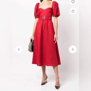 NWT Reformation Red Midi Dress with Puff Sleeves